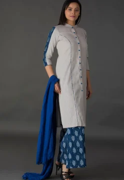 Plain Cotton Pakistani Suit in Light Grey