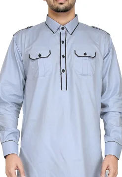 Plain Cotton Pathani Suit in Light Blue