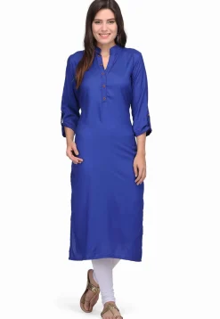 Plain Cotton Rayon Kurta in Royal Blue
