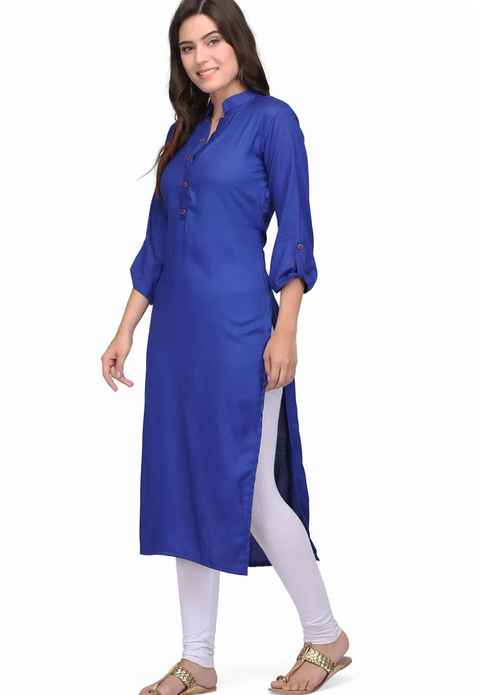 Plain Cotton Rayon Kurta in Royal Blue