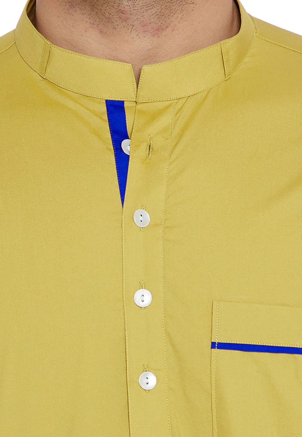 Plain Cotton Short Kurta in Light Olive Green