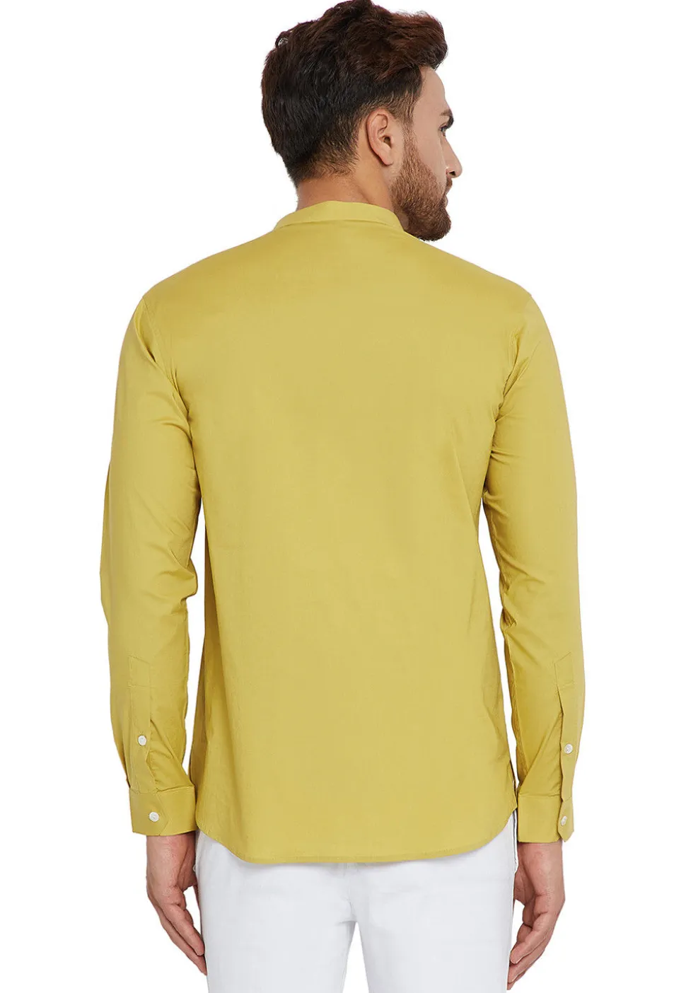Plain Cotton Short Kurta in Light Olive Green
