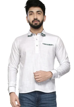 Plain Cotton Short Kurta in White