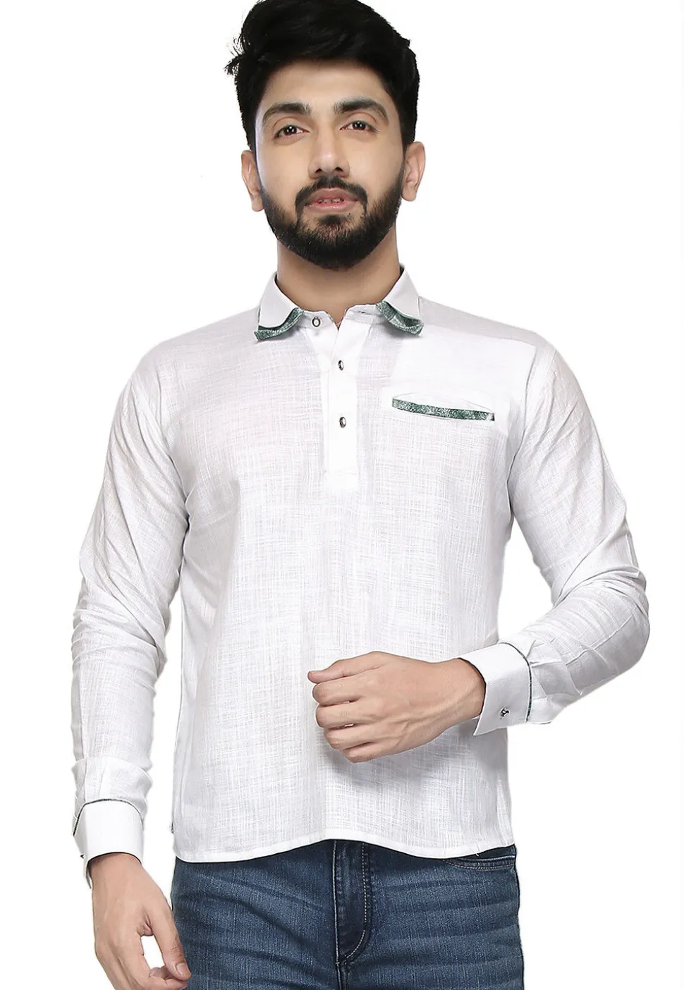 Plain Cotton Short Kurta in White