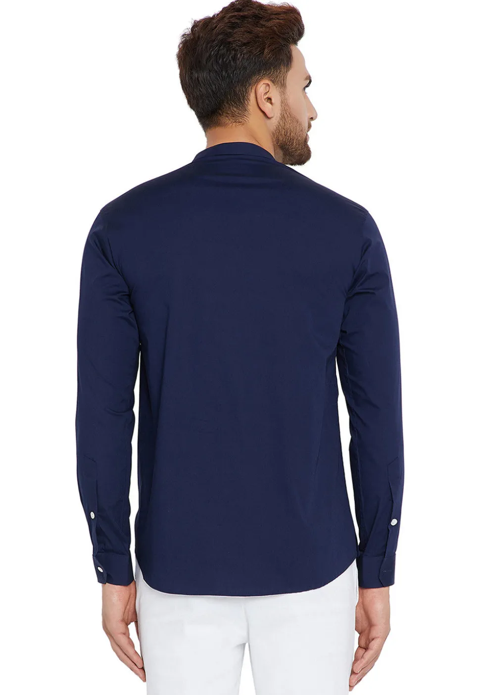 Plain Cotton Short Kurta in Navy Blue