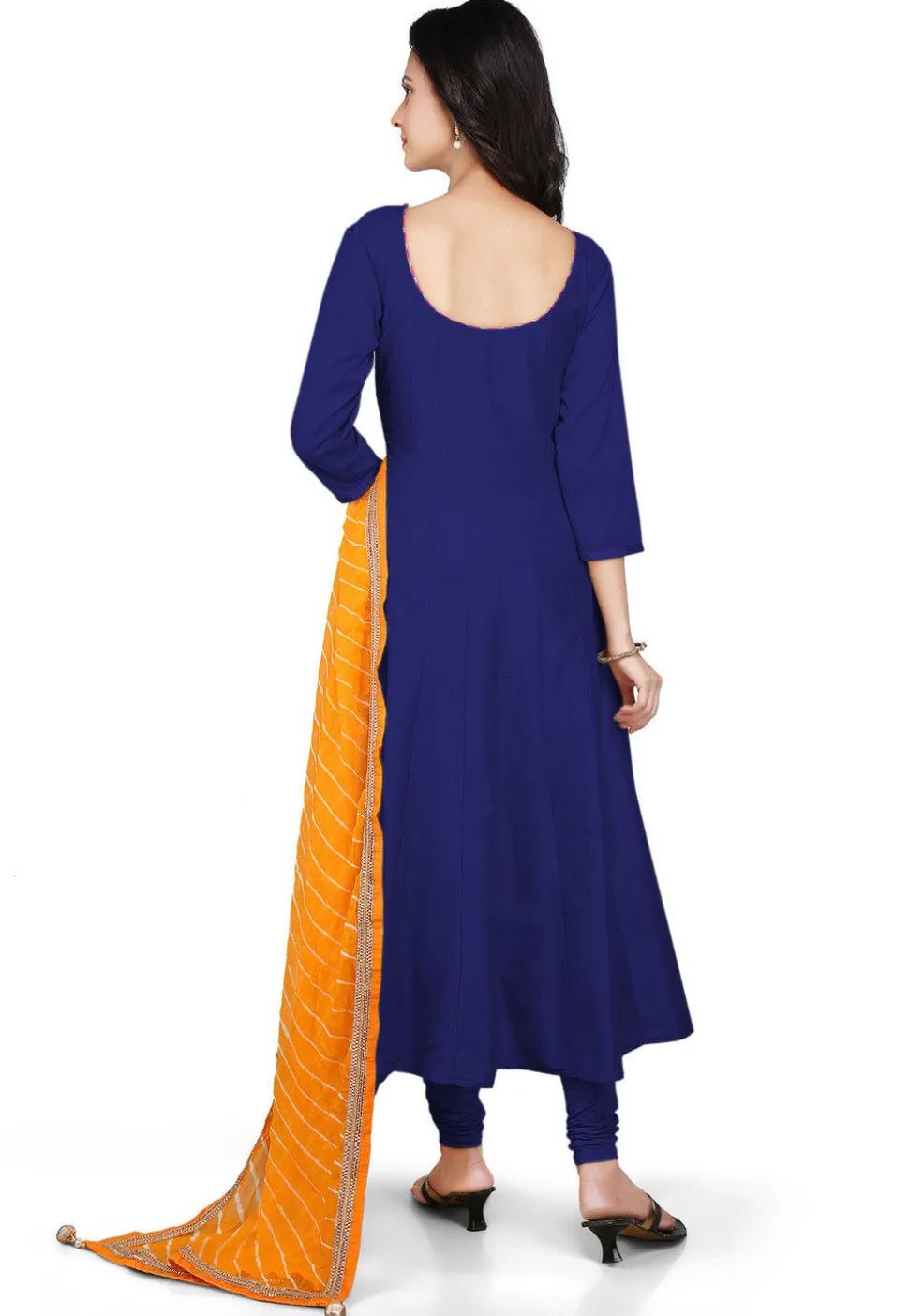 Plain Cotton Silk Anarkali Suit in Dark Blue