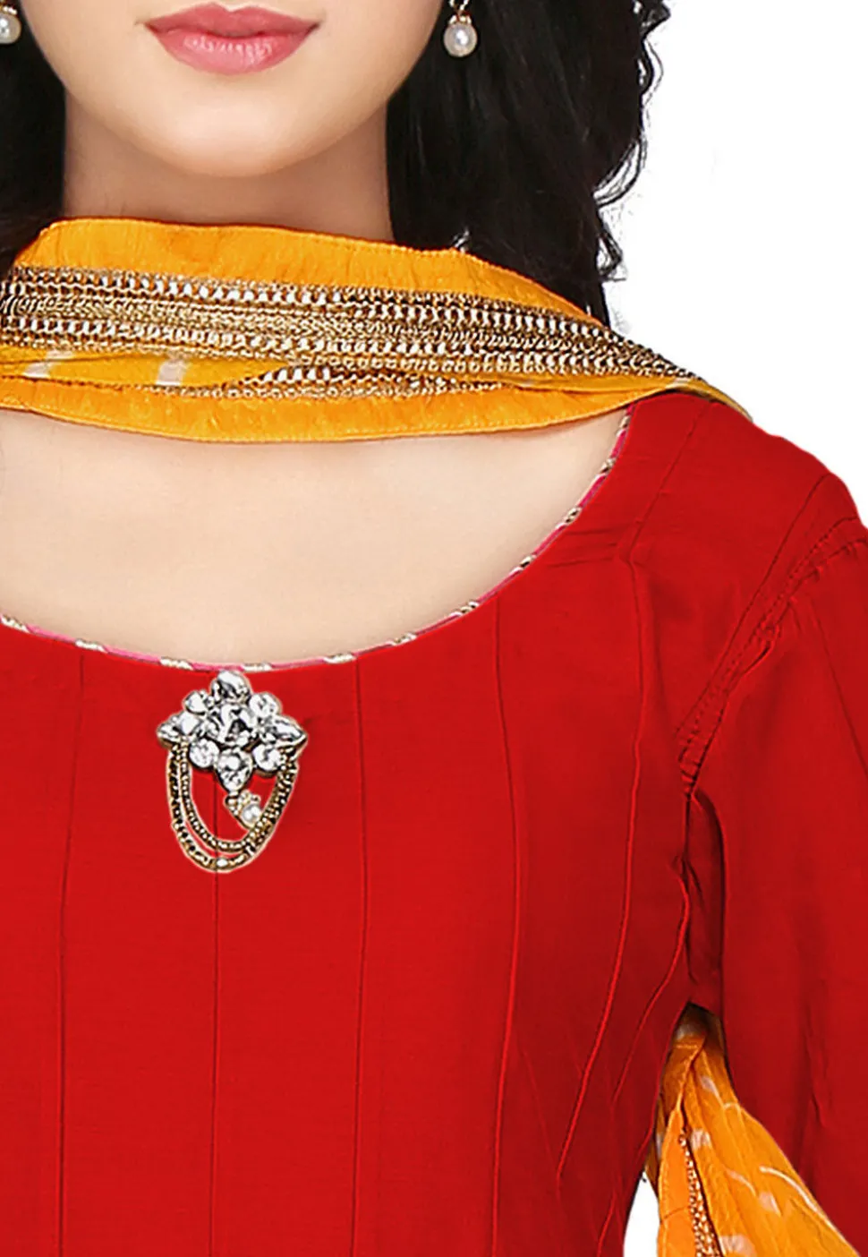Plain Cotton Silk Anarkali Suit in Red