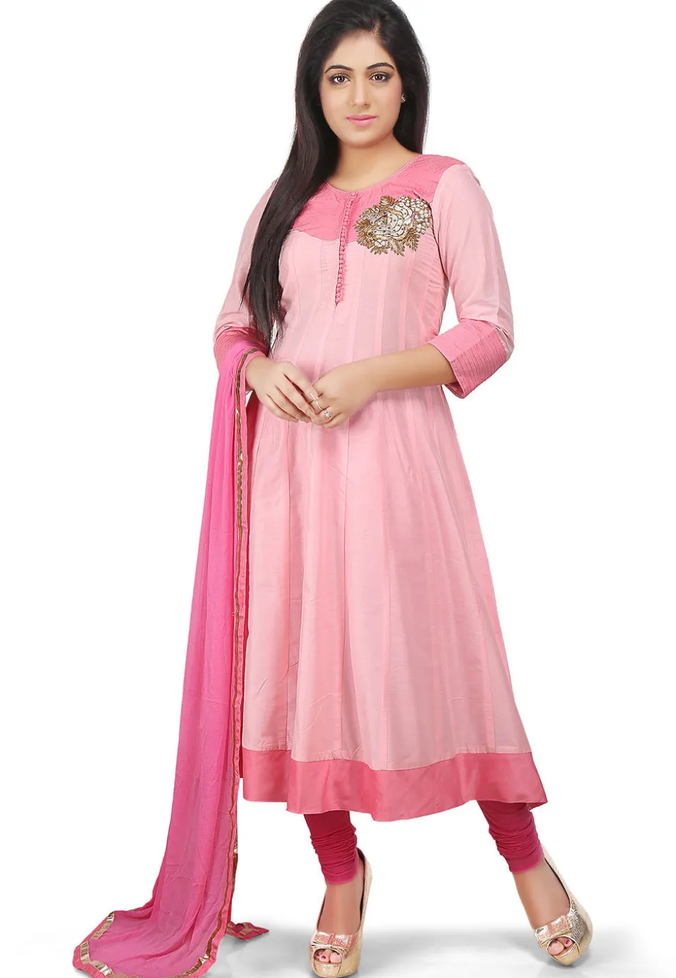 Plain Cotton Silk Anarkali Suit in Pink