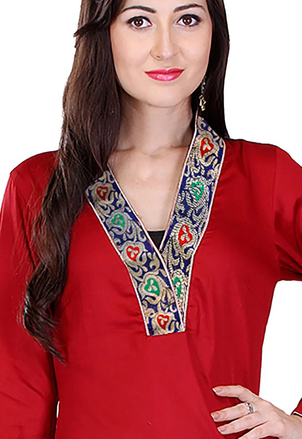 Plain Cotton Silk and Art Silk Brocade Long Kurta in Maroon