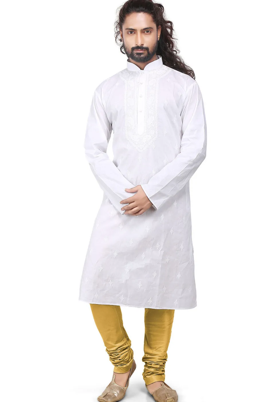 Plain Cotton Silk Churidar in Dark Beige