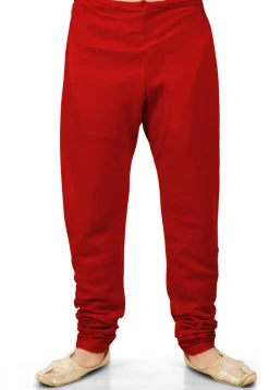 Plain Cotton Silk Churidar in Red