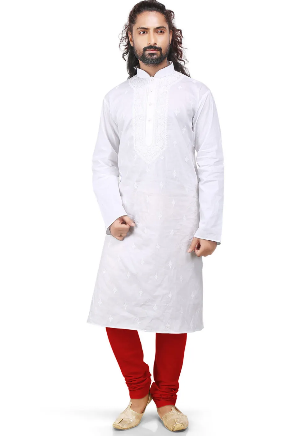 Plain Cotton Silk Churidar in Red