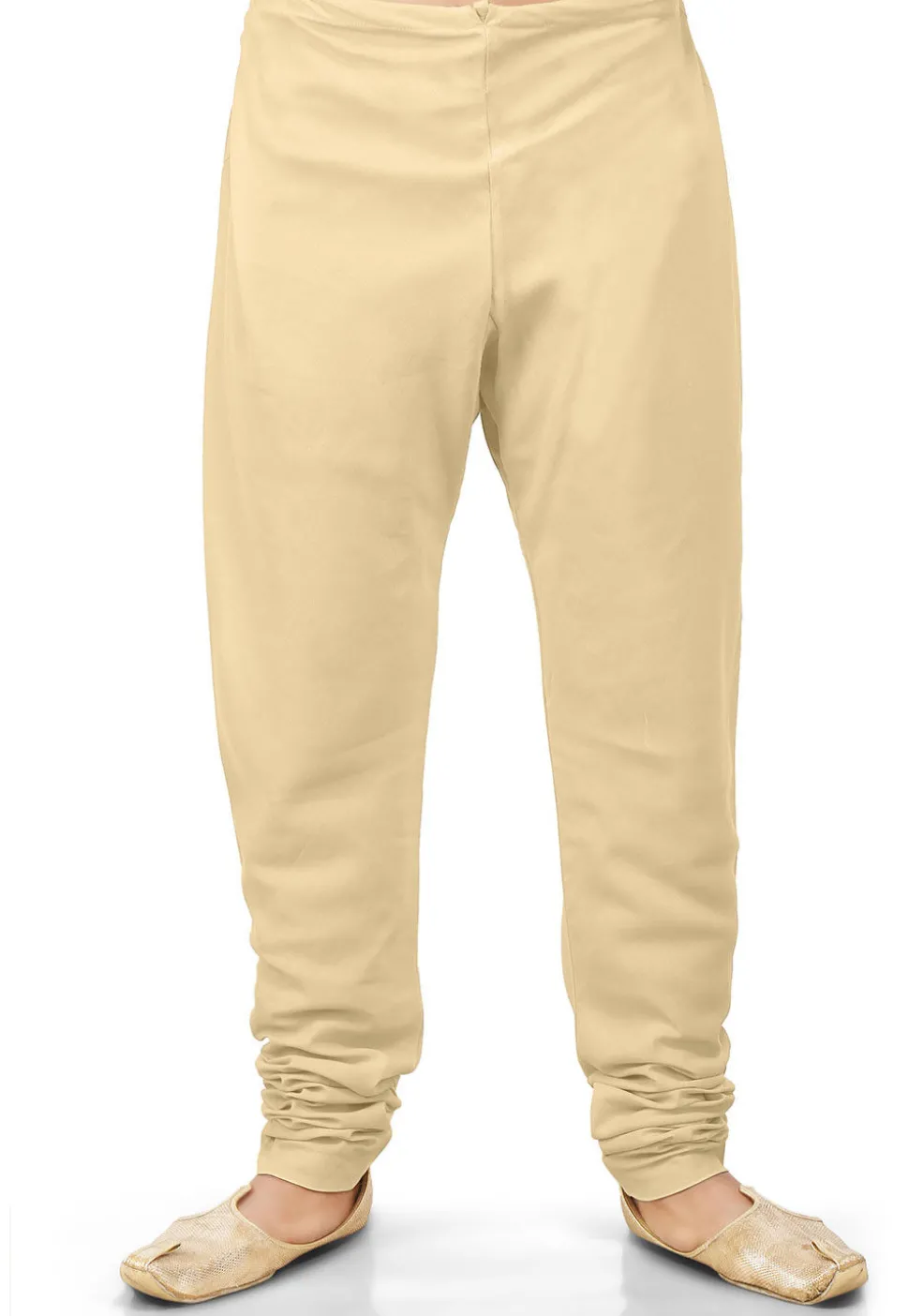 Plain Cotton Silk Churidar in Beige