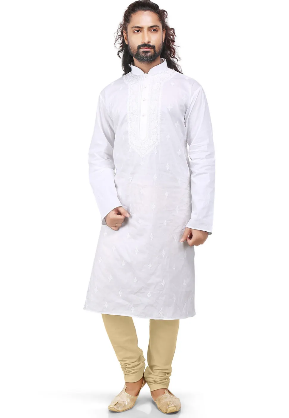 Plain Cotton Silk Churidar in Beige