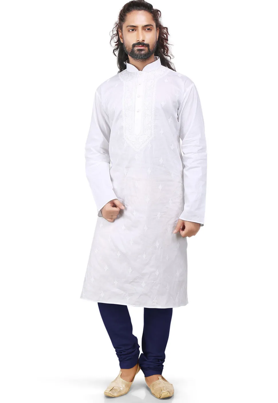 Plain Cotton Silk Churidar in Navy Blue