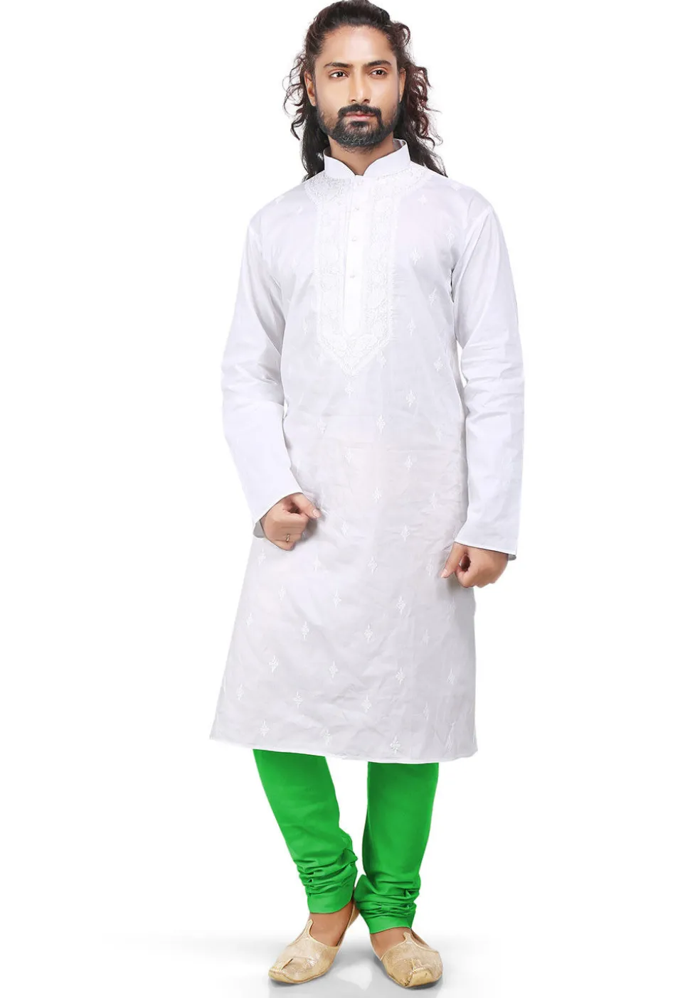 Plain Cotton Silk Churidar in Green