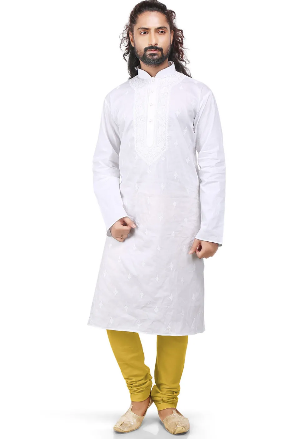 Plain Cotton Silk Churidar in Mustard