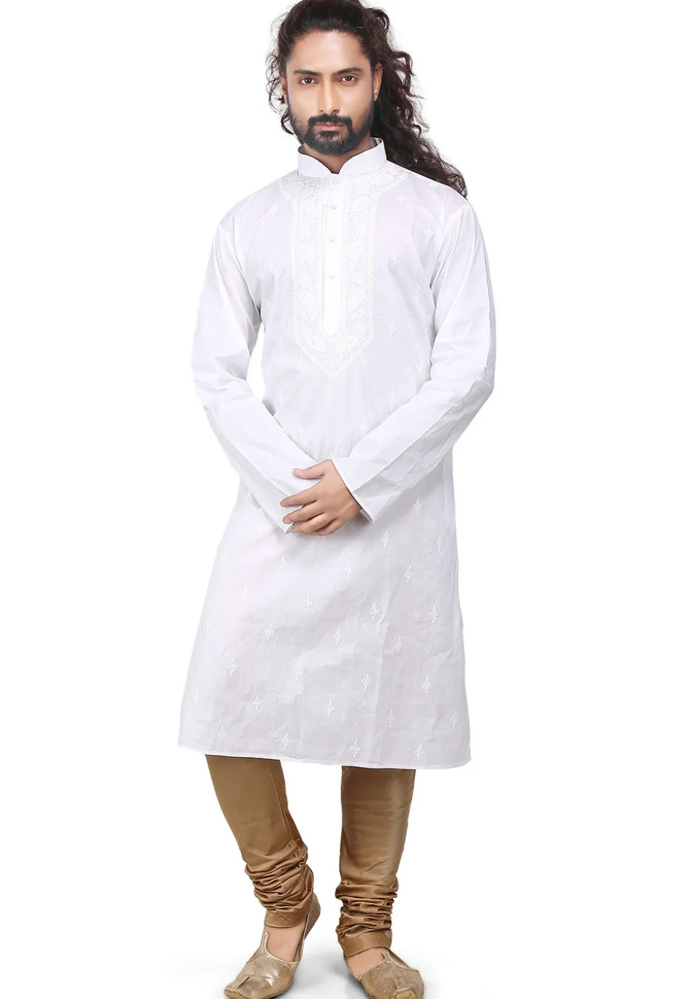 Plain Cotton Silk Churidar in Beige
