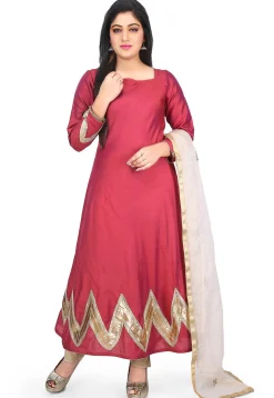 Plain Cotton Silk Flared Suit in Coral