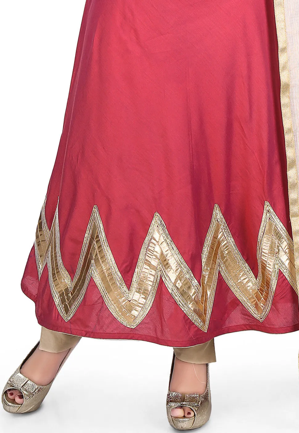Plain Cotton Silk Flared Suit in Coral
