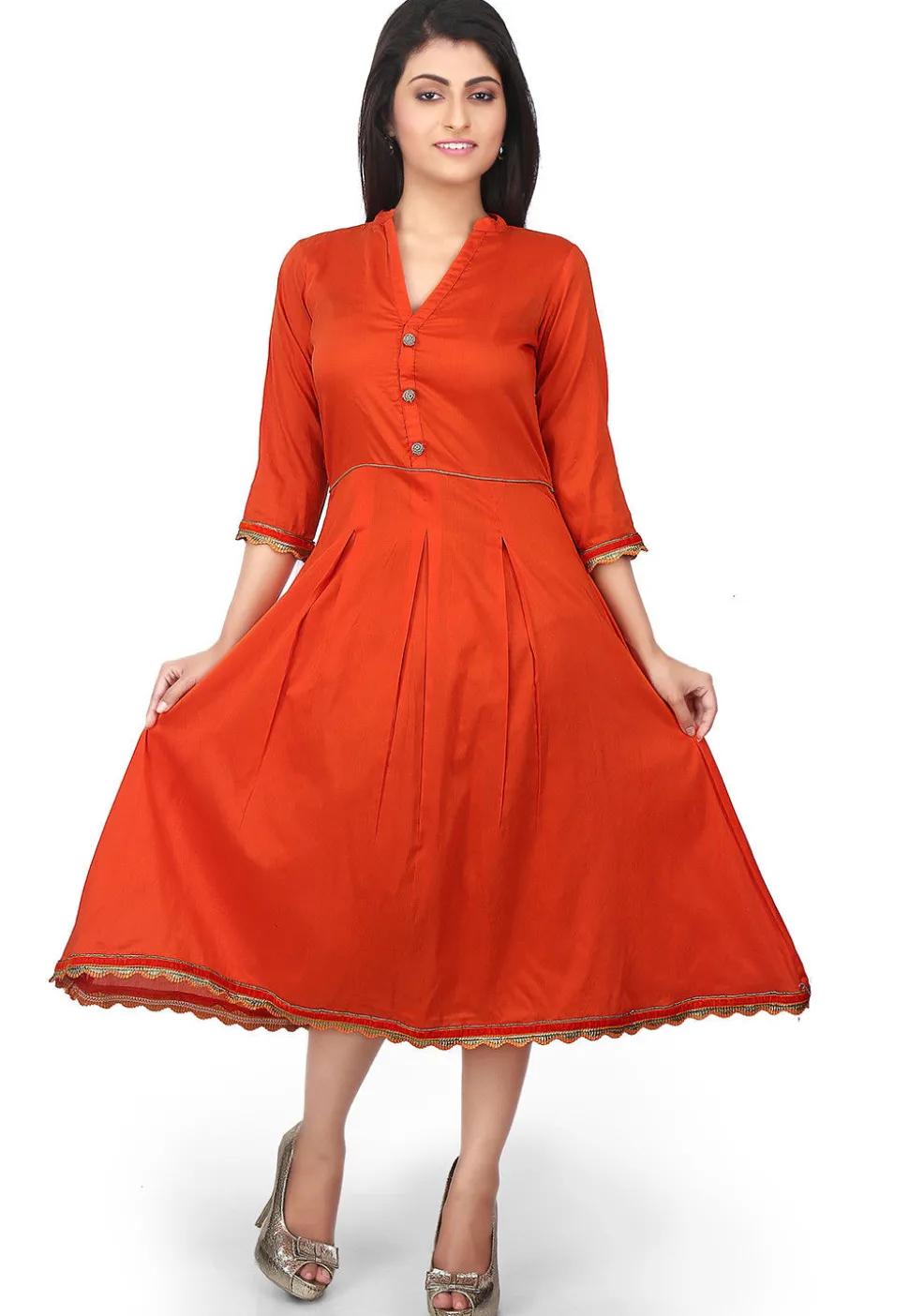Plain Cotton Silk Kurta in Rust