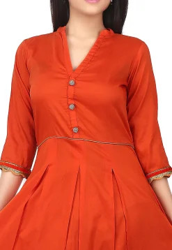 Plain Cotton Silk Kurta in Rust
