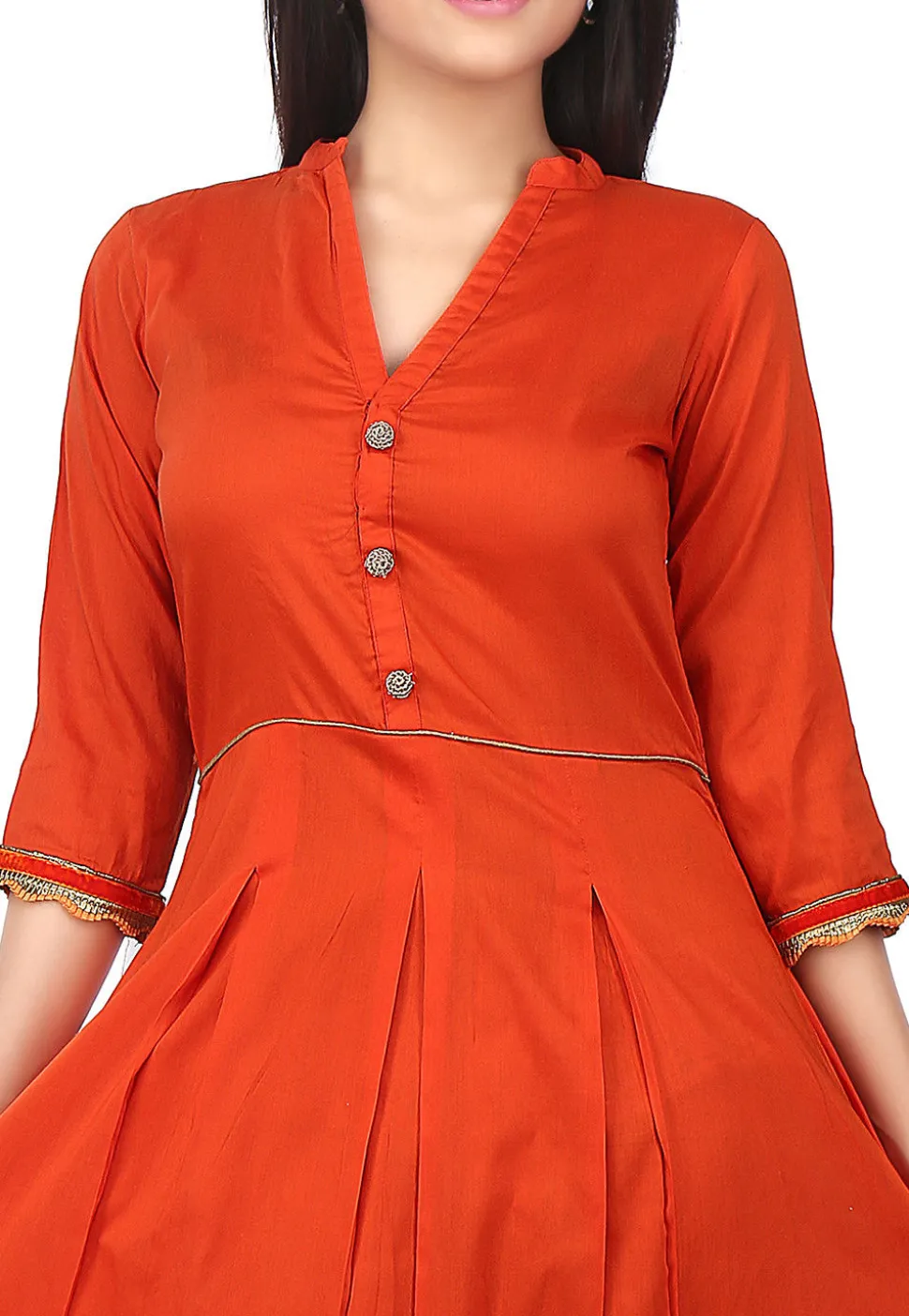 Plain Cotton Silk Kurta in Rust