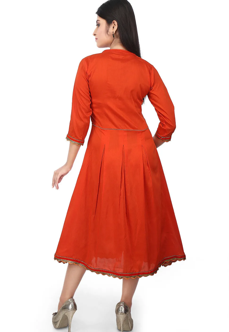 Plain Cotton Silk Kurta in Rust