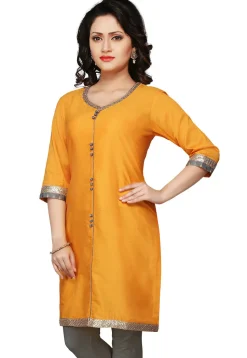 Plain Cotton Silk Kurti In Mustard