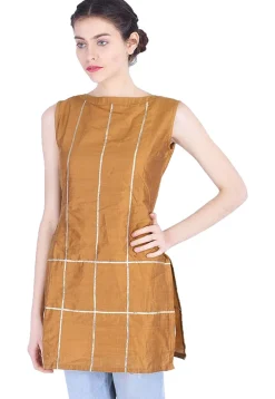 Plain Cotton Silk Kurti in Dark Mustard