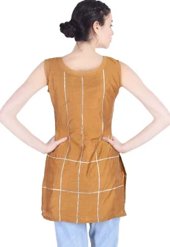Plain Cotton Silk Kurti in Dark Mustard
