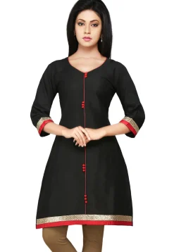 Plain Cotton Silk Kurti In Black