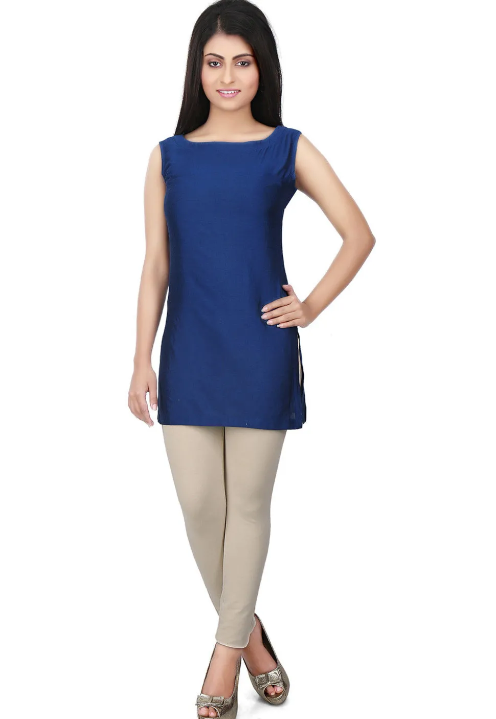 Plain Cotton Silk Kurti in Blue