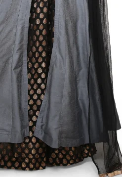 Plain Cotton Silk Lehenga in Grey and Black