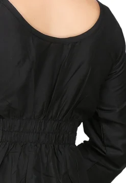 Plain Cotton Silk Long Kurta in Black