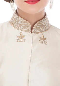 Plain Cotton Silk Long Kurta in Off White