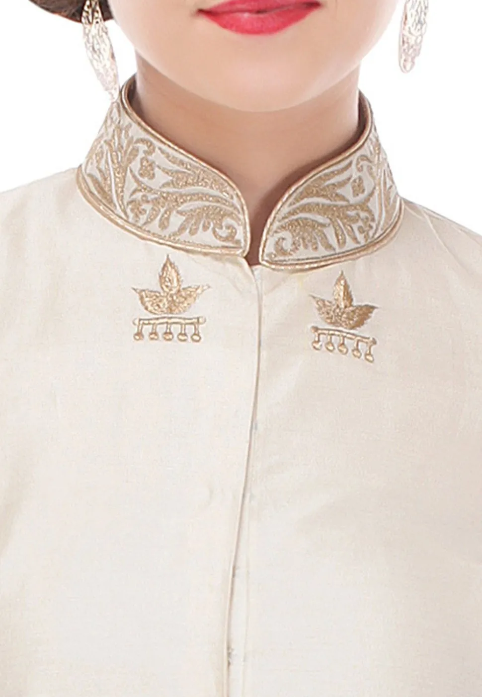 Plain Cotton Silk Long Kurta in Off White