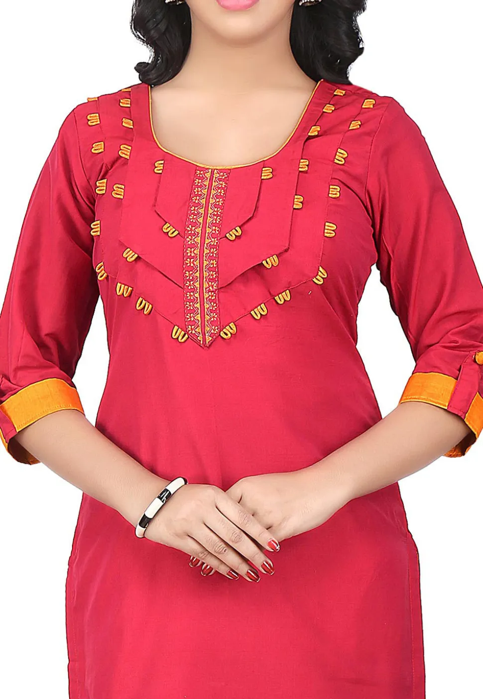 Plain Cotton Silk Long kurta in Red