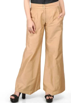 Plain Cotton Silk Palazzo Pant in Beige