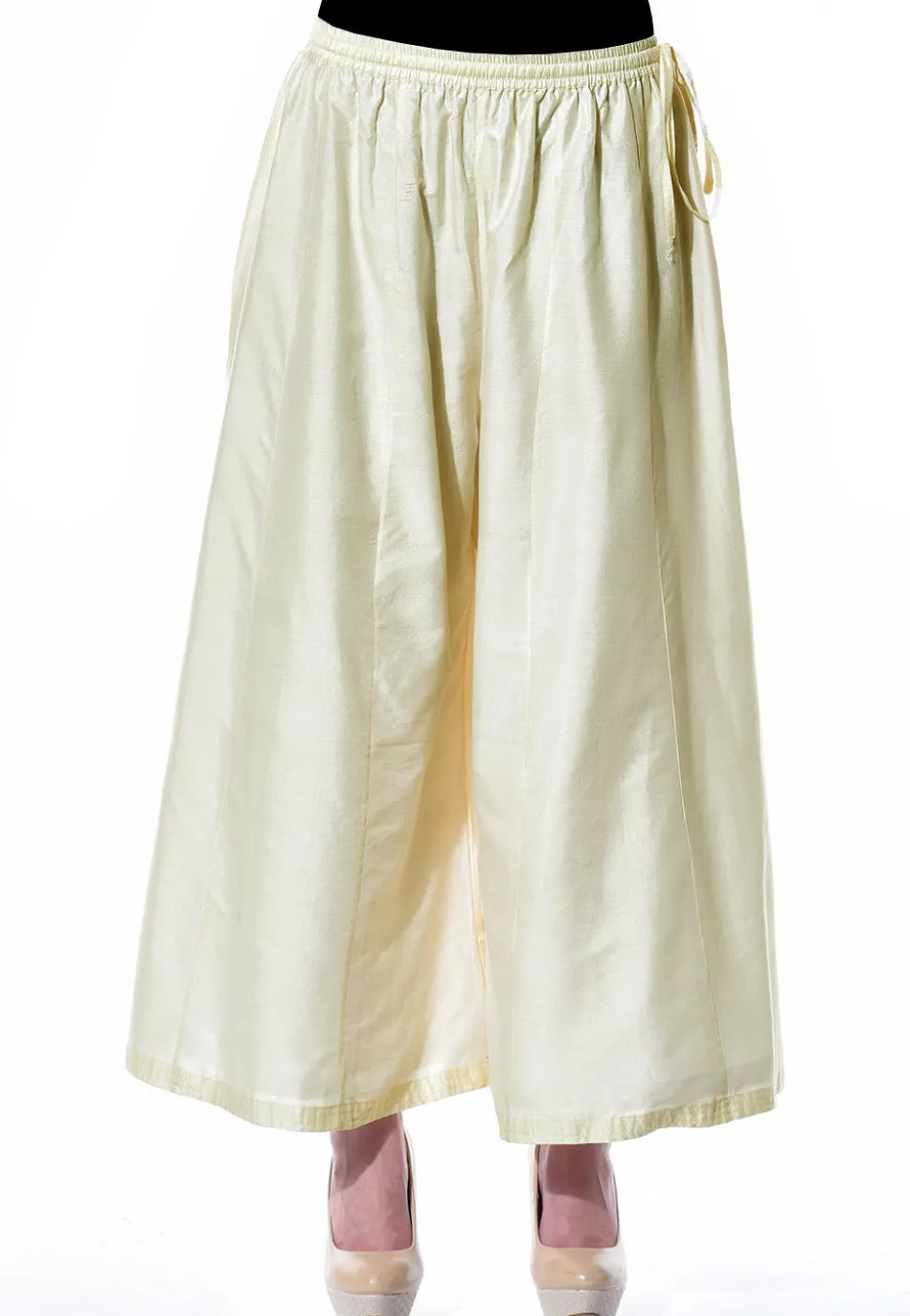 Plain Cotton Silk Palazzo in Off White