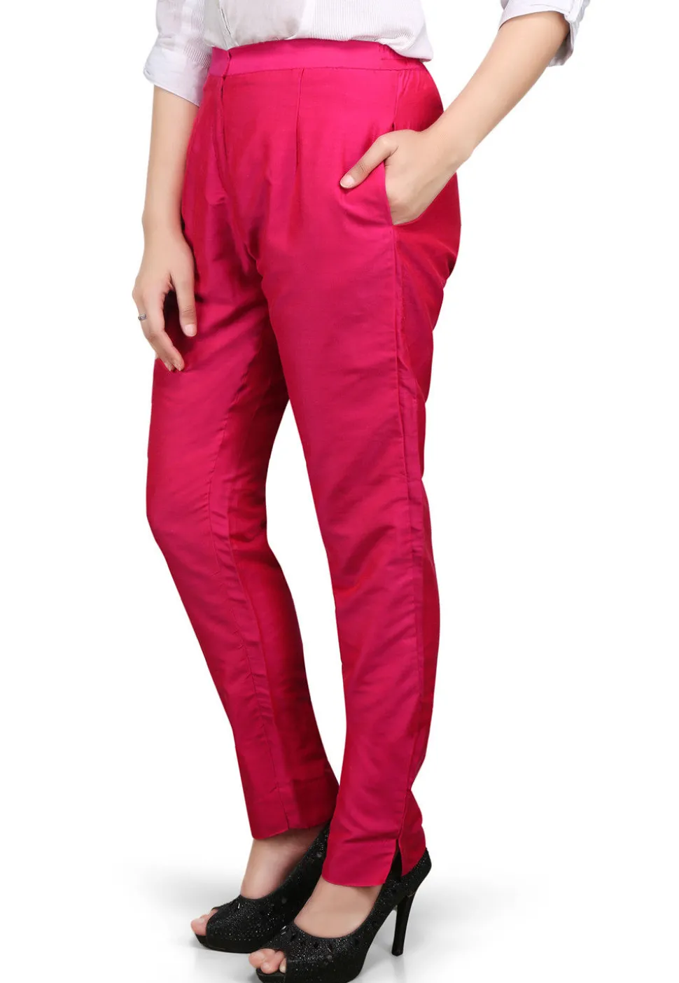 Plain Cotton Silk Pant in Fuchsia