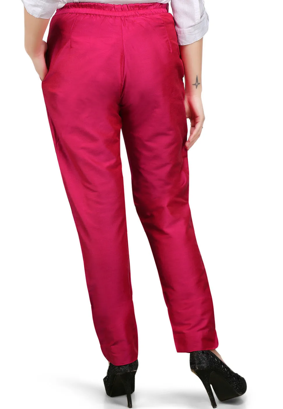 Plain Cotton Silk Pant in Fuchsia