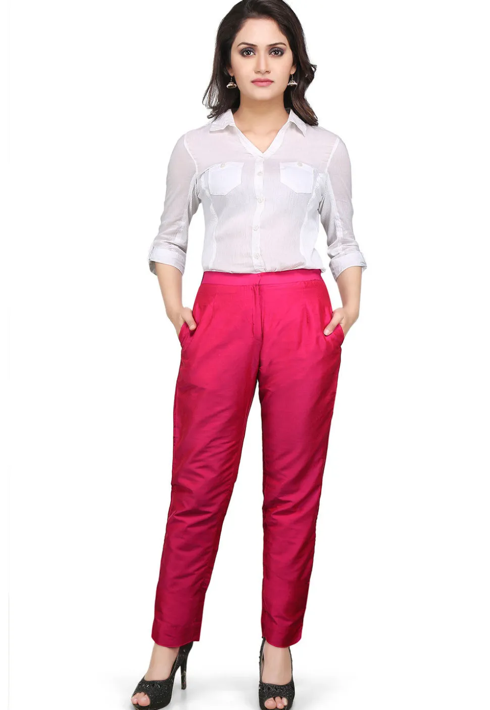 Plain Cotton Silk Pant in Fuchsia