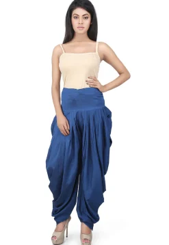 Plain Cotton Silk Patiala in Blue