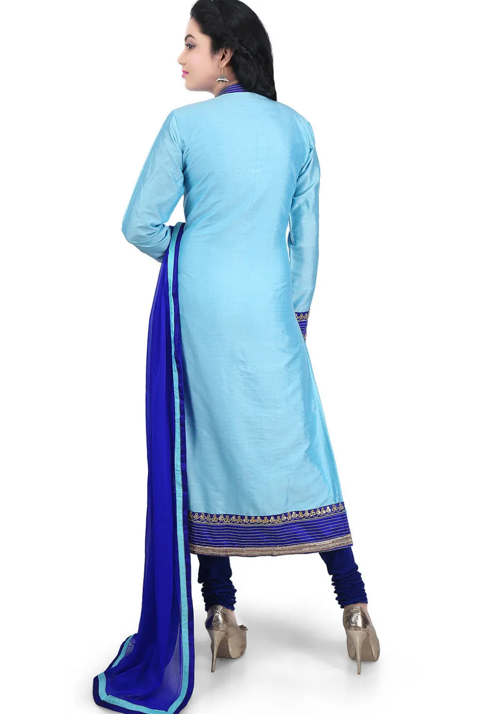 Plain Cotton Silk Straight Suit in Sky Blue