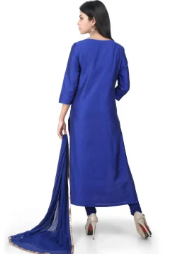 Plain Cotton Silk Straight Suit in Royal Blue