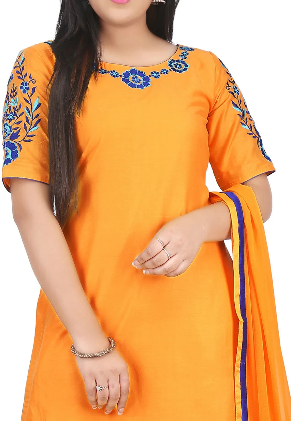 Plain Cotton Silk Straight Suit in Mustard