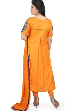 Plain Cotton Silk Straight Suit in Mustard