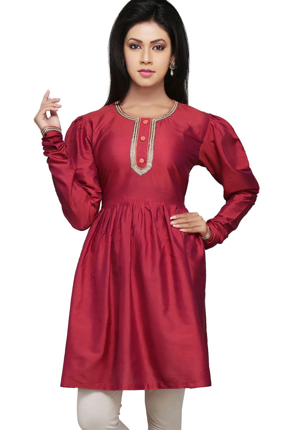 Plain Cotton Silk Tunic in Wine