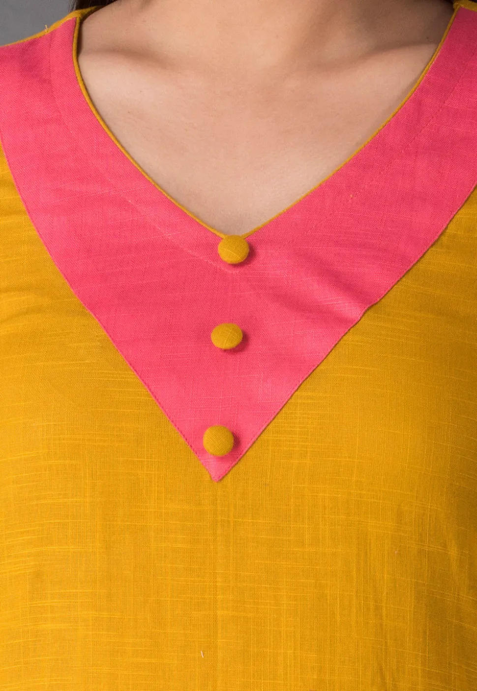 Plain Cotton Slub A Line Suit in Mustard